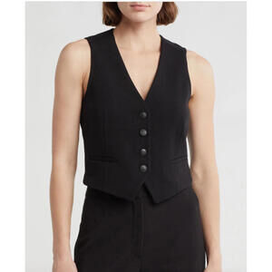 NEW, RAG & BONE Priya Crepe Vest in Black Size 8 #T3614